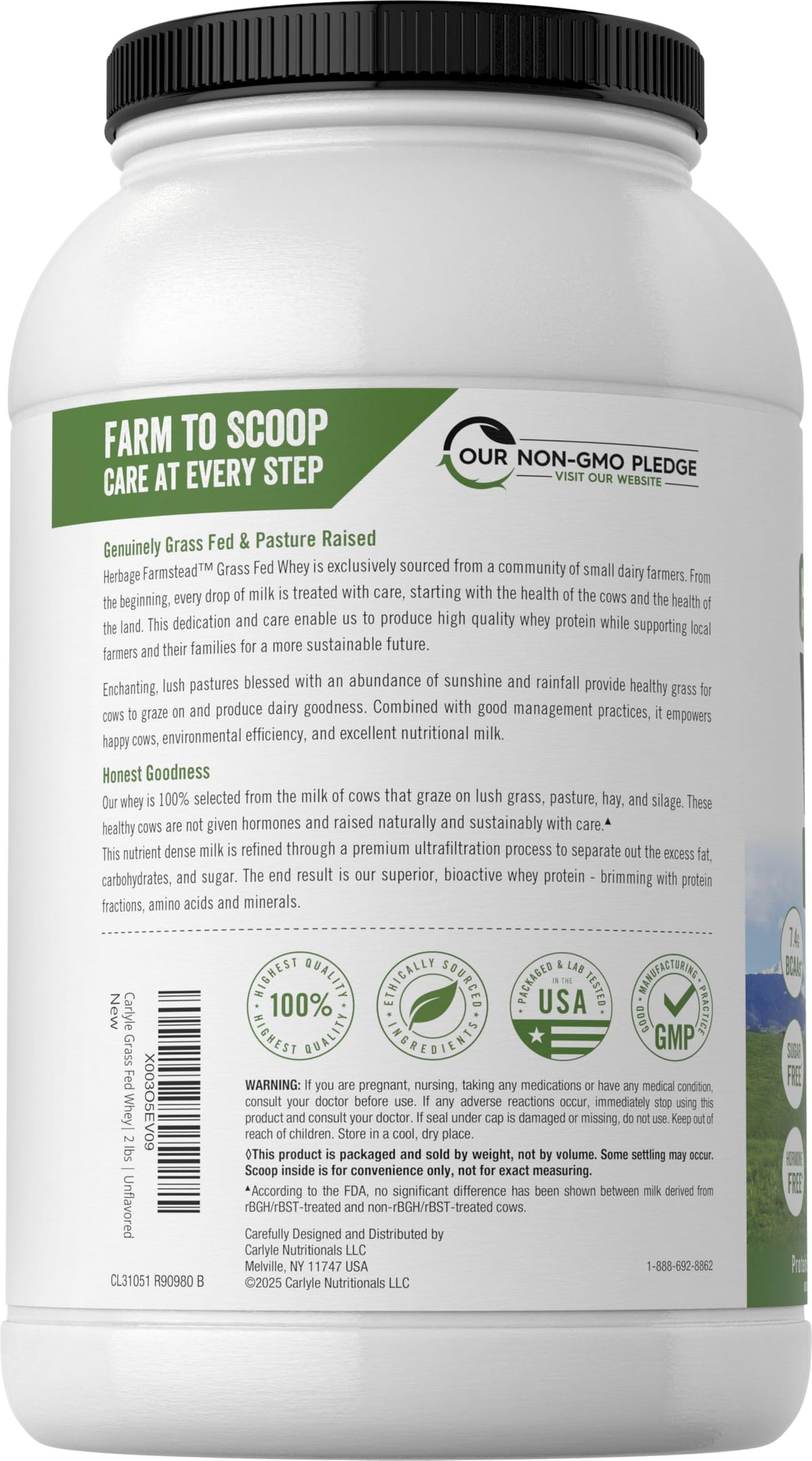 Carlyle Grass Fed Whey Protein Powder Unflavored - 2 lb - image 2
