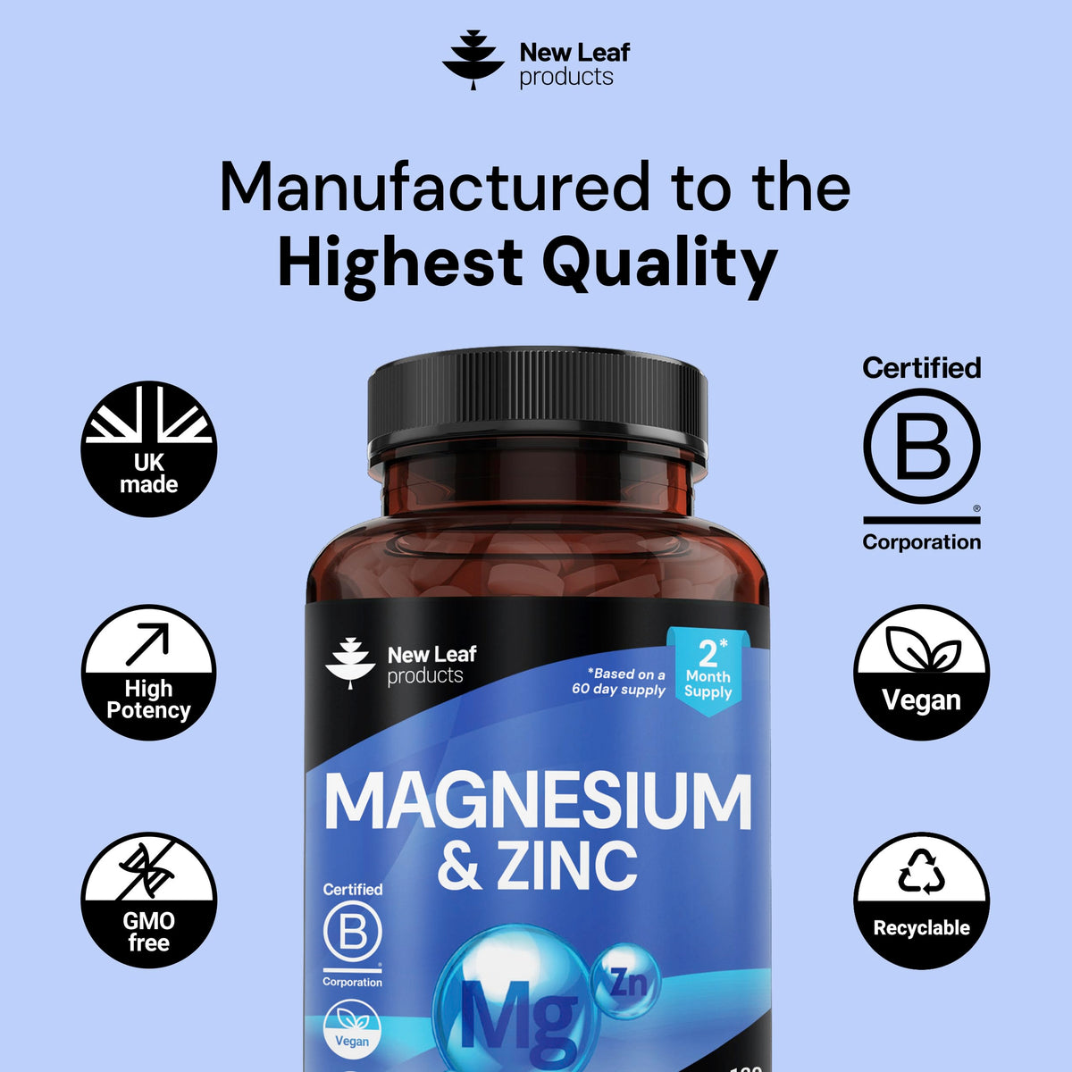 New Leaf Products Magnesium 160mg & Zinc Supplement - 120 Tablets - image 5