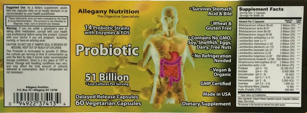 Allegany Nutrition Probiotic 51 Billion - 60 Capsules - image 4