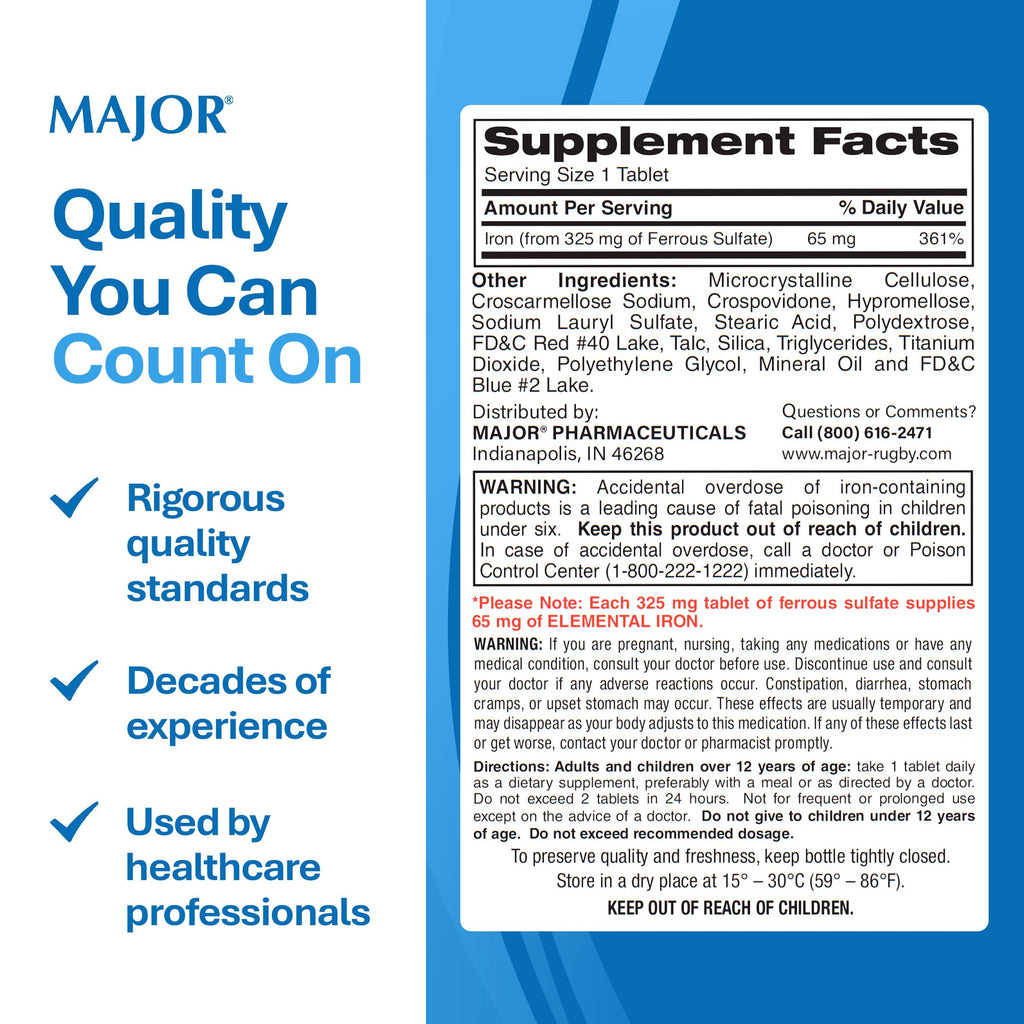 MAJOR Ferrous Sulfate 325mg Iron Tablets - 1000 Count - image 8