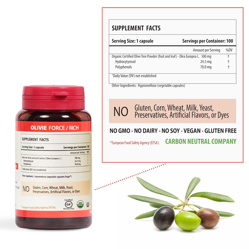 OLIVIE Force/Rich Olive Leaf & Fruit Antioxidant - 100 Capsules - image 3