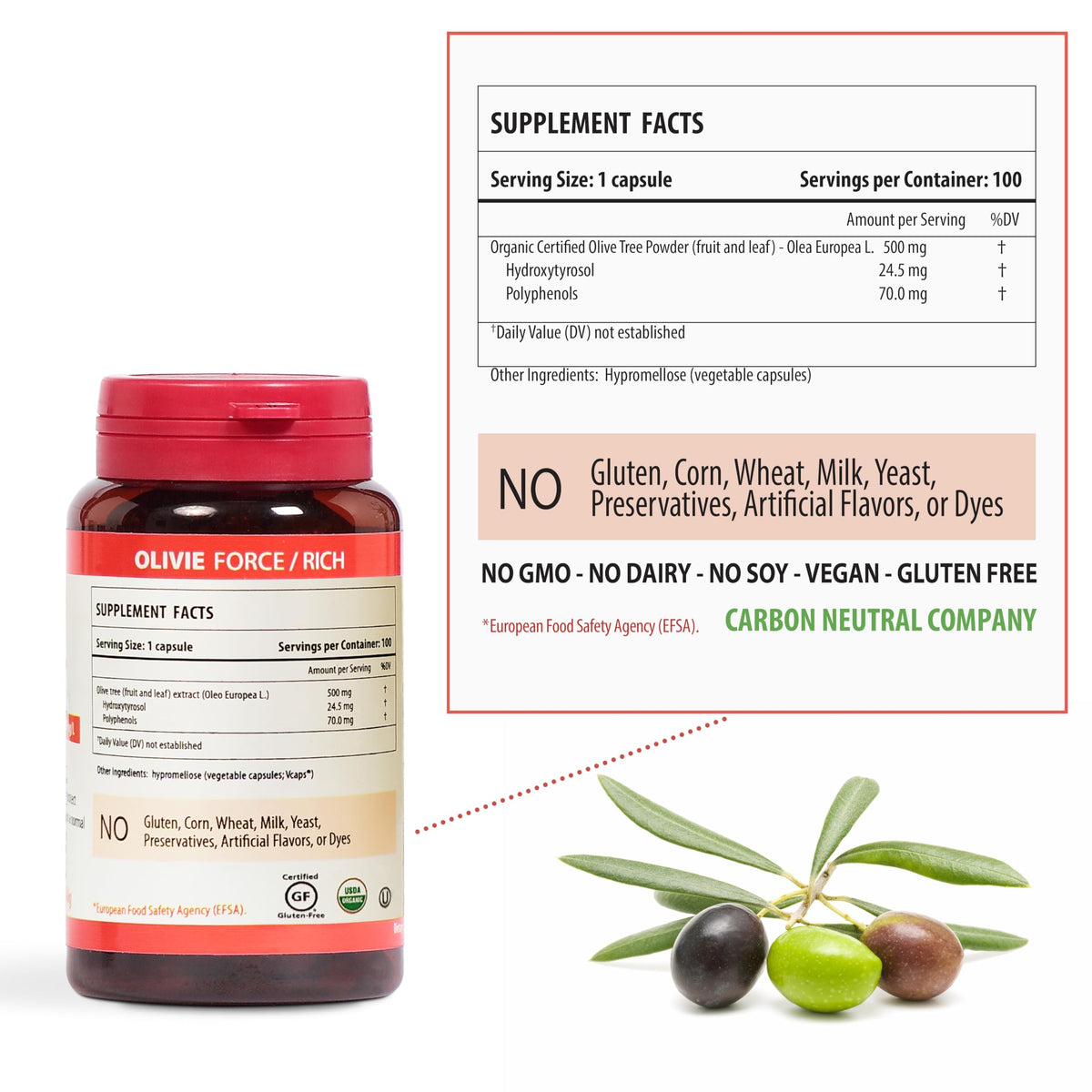 OLIVIE Force/Rich Olive Leaf & Fruit Antioxidant - 100 Capsules - image 3