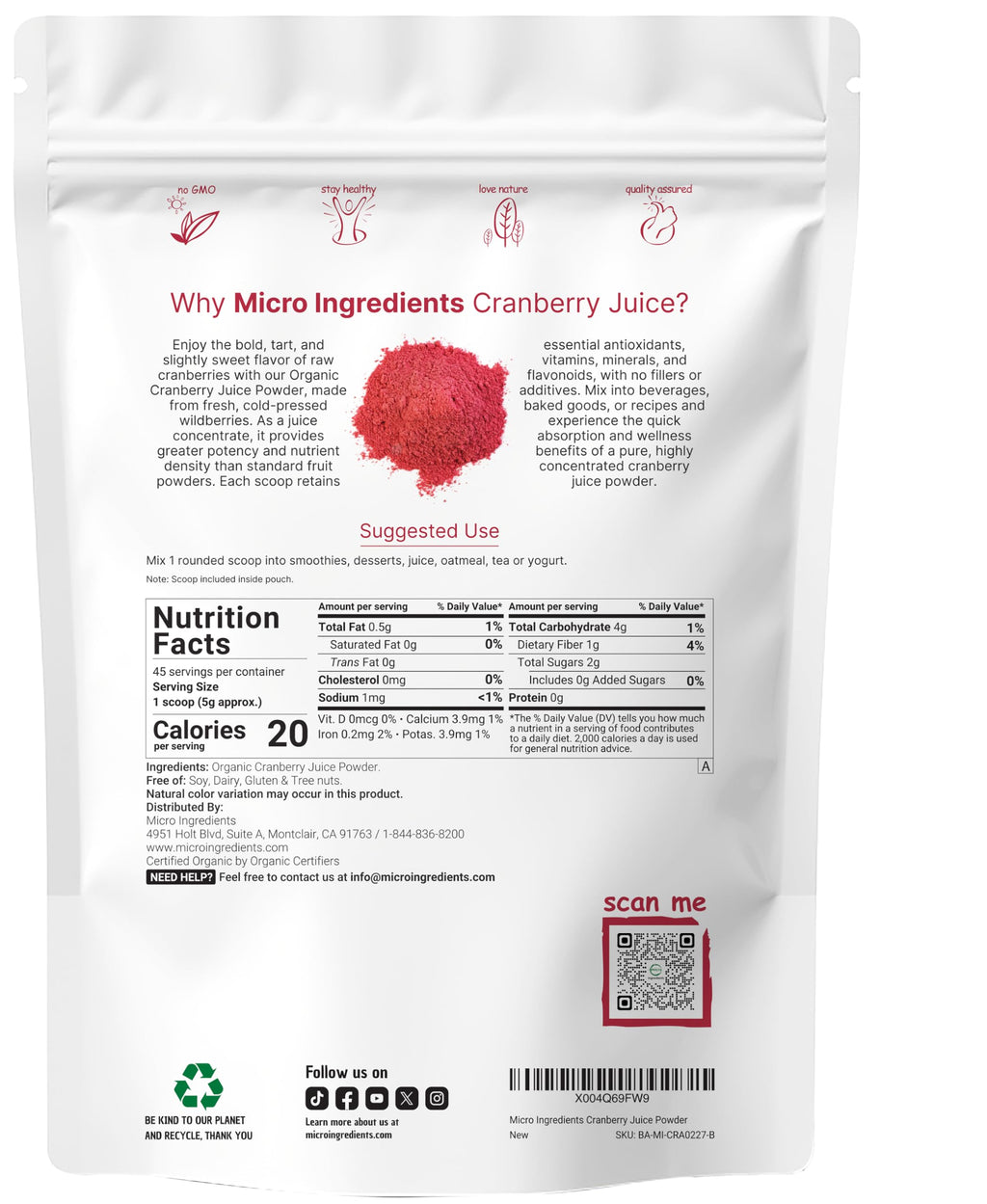 Micro Ingredients Organic Cranberry Juice Powder - 8 Ounce - image 2