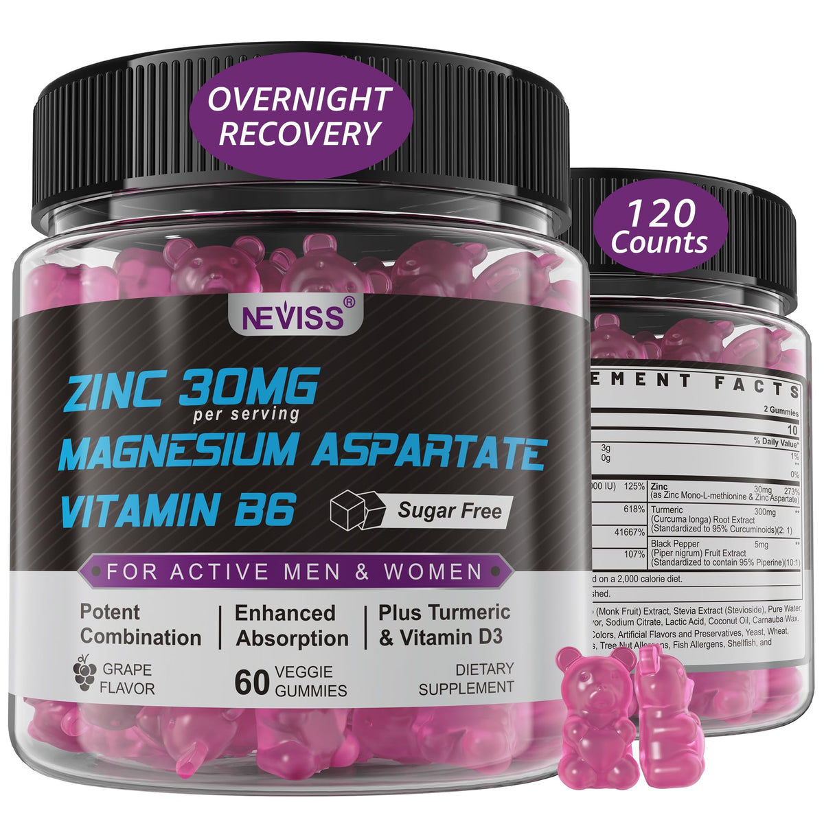NEVISS Zinc and Magnesium Aspartate Gummies - 120 Count