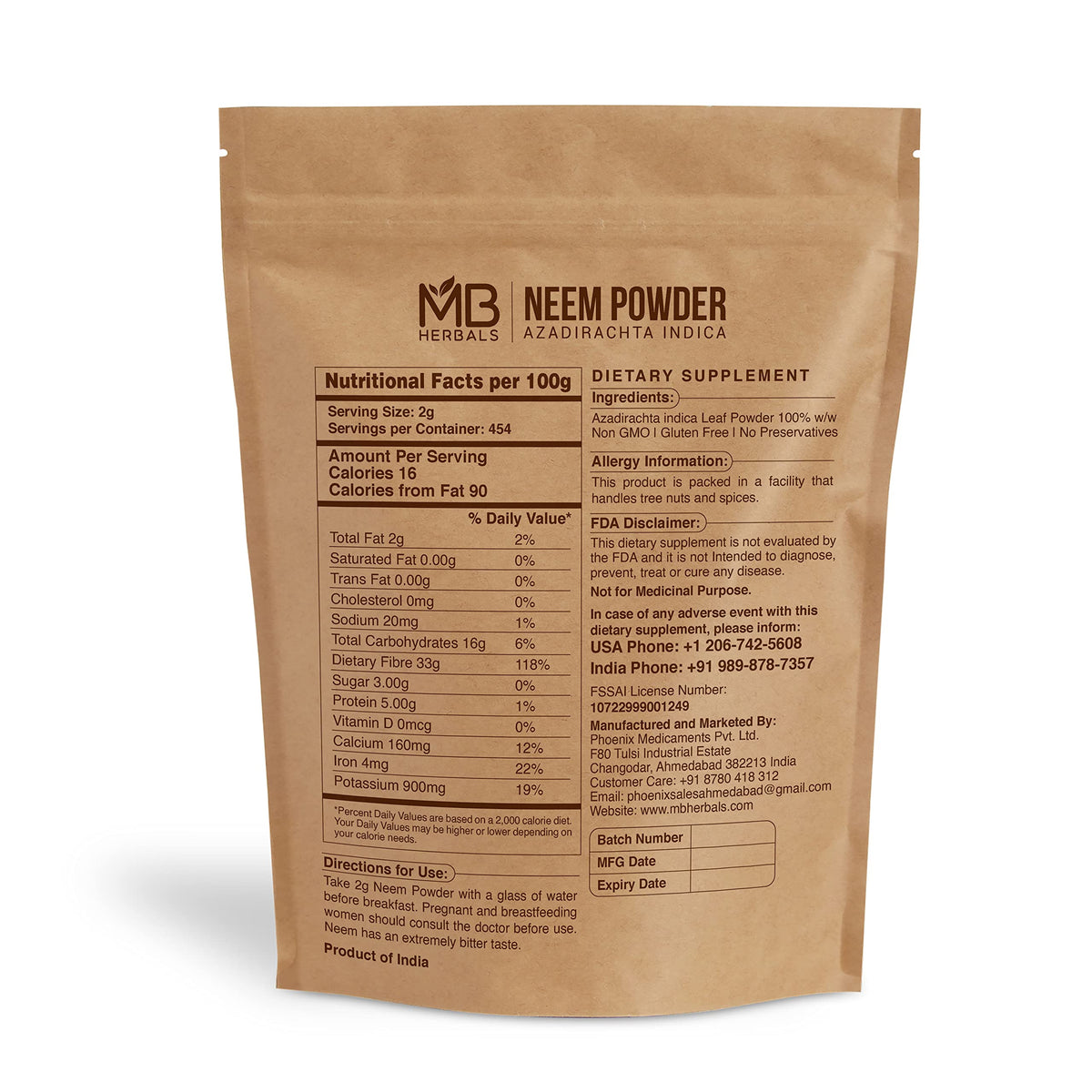 MB Herbals Pure Neem Powder - 32 oz - image 2