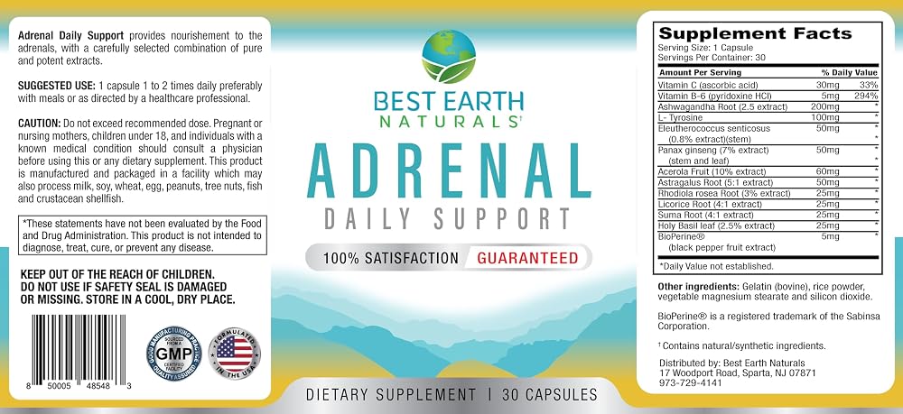 Best Earth Naturals Adrenal Support for Adults - 30 Capsules - image 3
