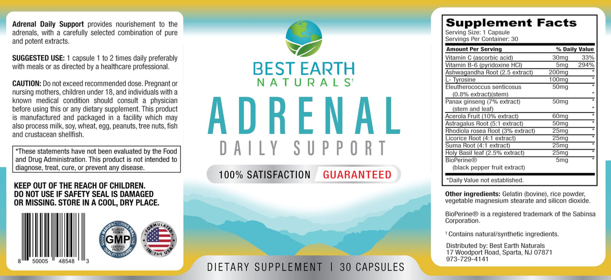 Best Earth Naturals Adrenal Support for Adults - 30 Capsules - image 3