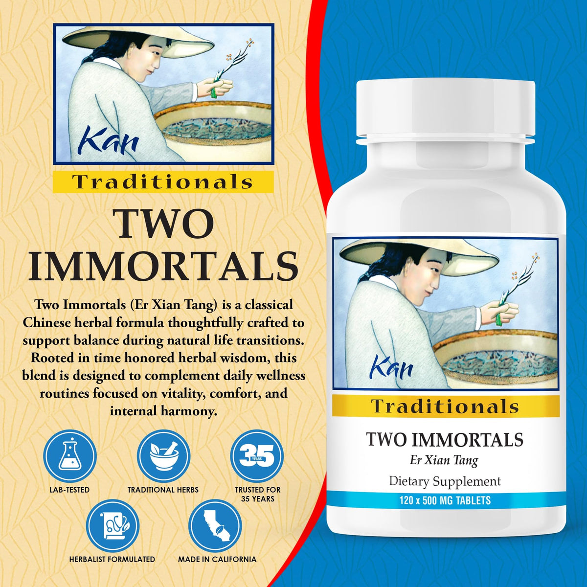 Kan Herb Company Two Immortals Herbal Formula - 120 Tablets - image 2