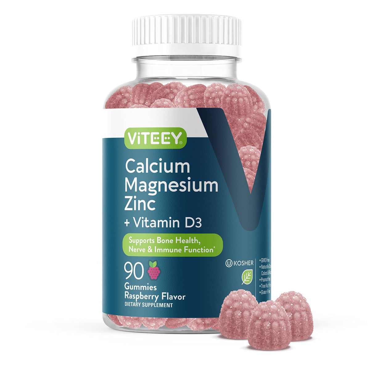 Viteey Calcium Magnesium Zinc Gummies with Vitamin D3 - 90 Gummies
