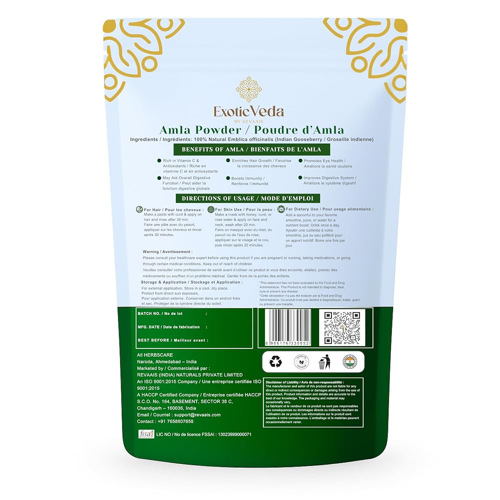 Exotic Veda Amla Powder 100% Pure Indian Gooseberry - 100g - image 2