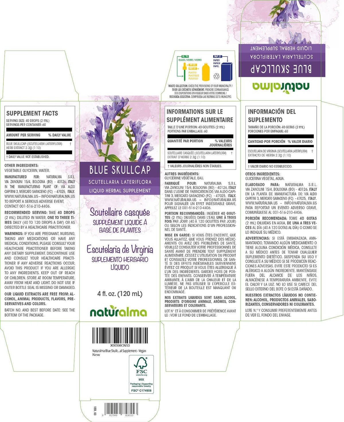 Naturalma Blue Skullcap Herb Tincture Alcohol-Free - 4 fl oz - image 2