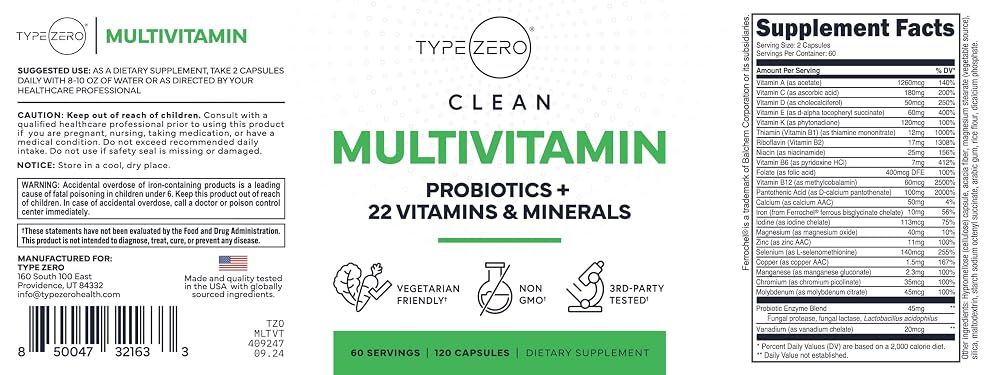 Type Zero Multivitamin Capsules with Probiotics - 120 Capsules - image 5