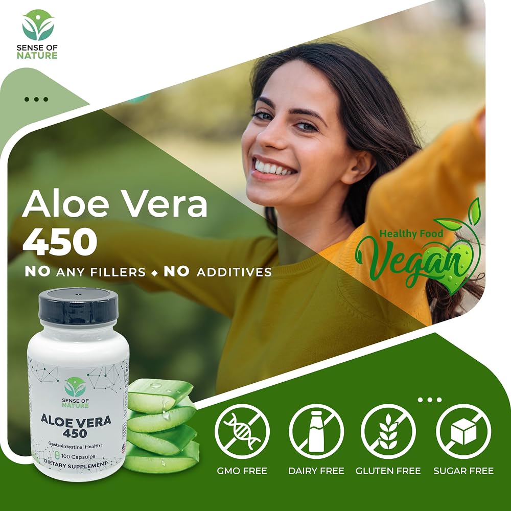 Sense of Nature Aloe Vera 450 Capsules Organic - Digestive Support - image 2