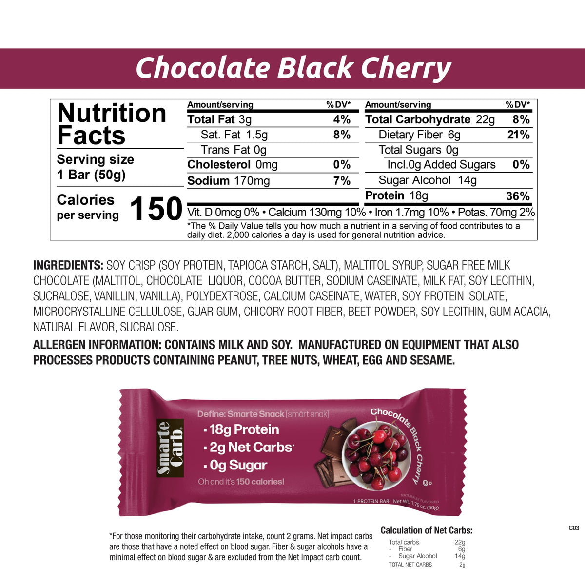 NuGo Smarte Carb Chocolate Black Cherry Protein Bar - 12 Count - image 2