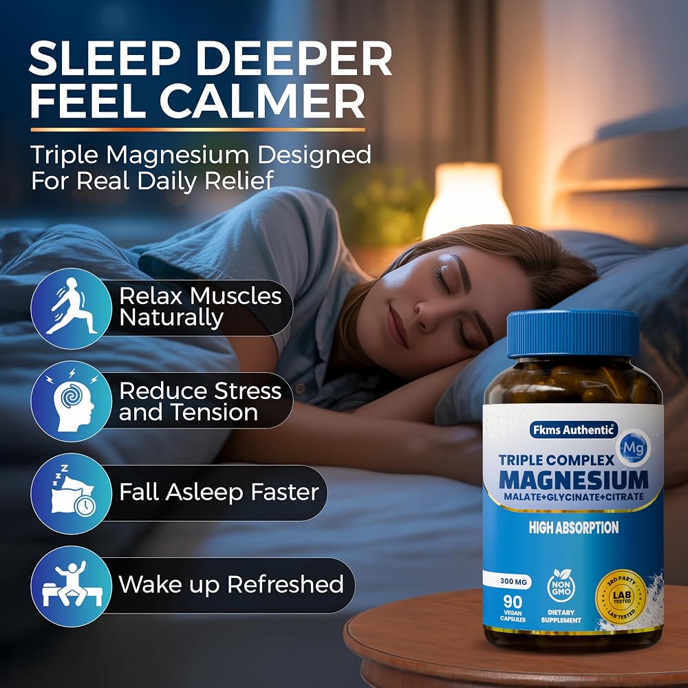 FKMS Authentic Triple Magnesium Complex 300mg for Sleep - 90 Capsules - image 7
