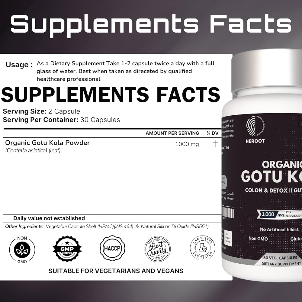 Heroot Gotu Kola Capsules 400mg - 60 Capsules - image 6