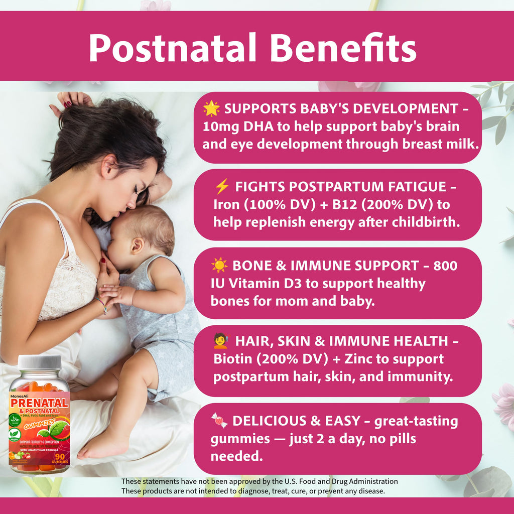 MonesAli Halal Prenatal Vitamins Gummies with Folic Acid & DHA - 90 Gummies - image 6