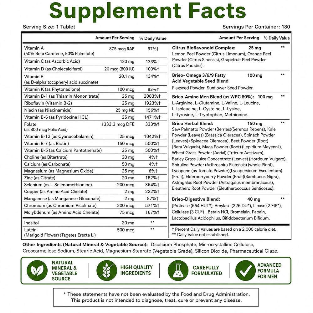Brieofood Day-to-Day Men's Multi Multivitamin - 180 Tablets - image 3
