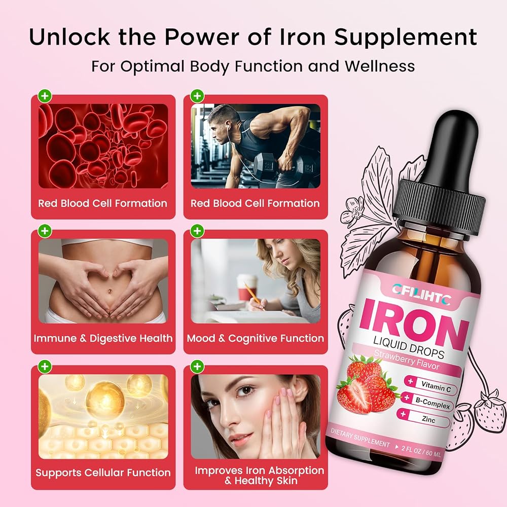 CFILIHTC Liquid Iron Supplement for Women Men & Kids Multivitamin