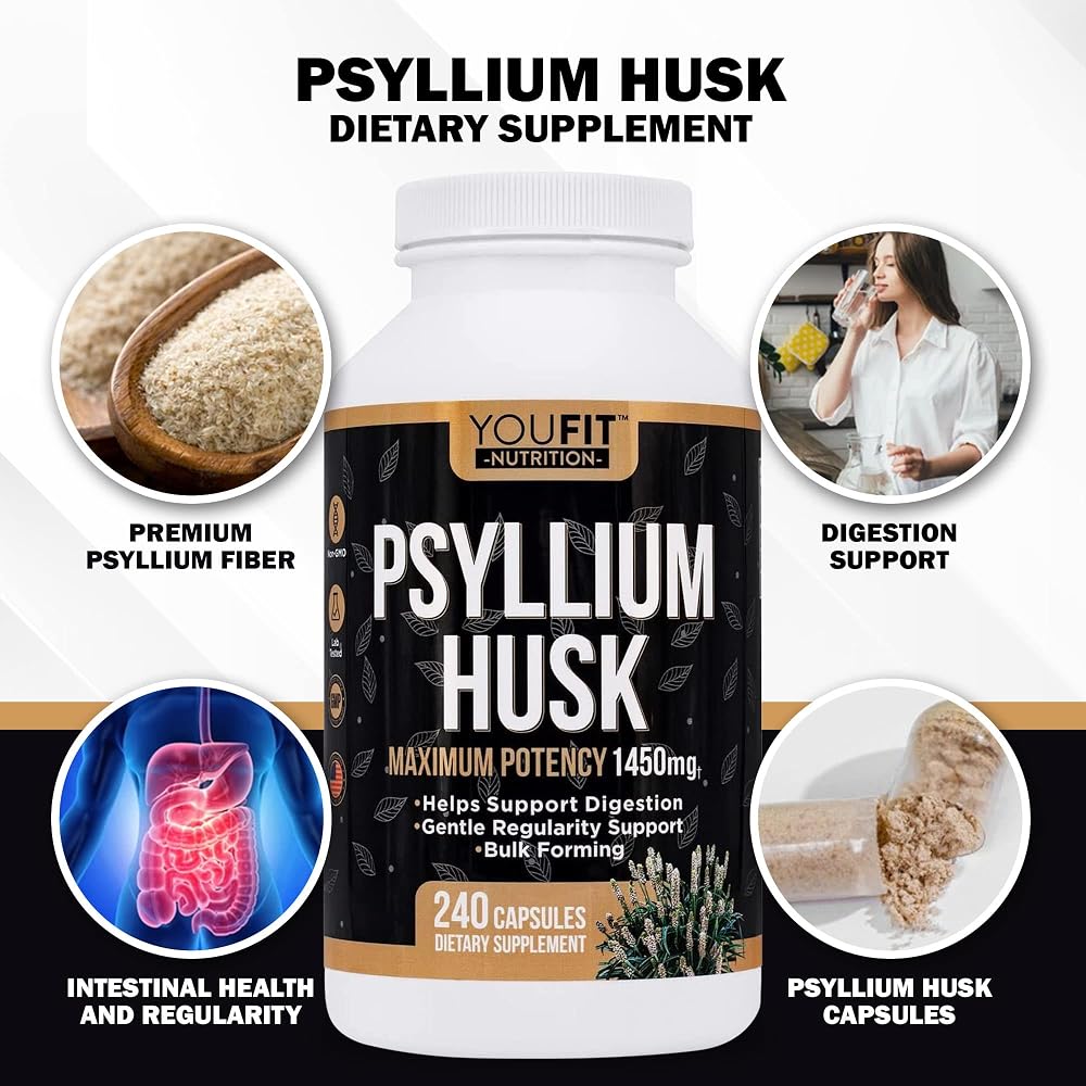 YouFit Nutrition Psyllium Husk Capsules 1450mg - 240 Capsules - image 5