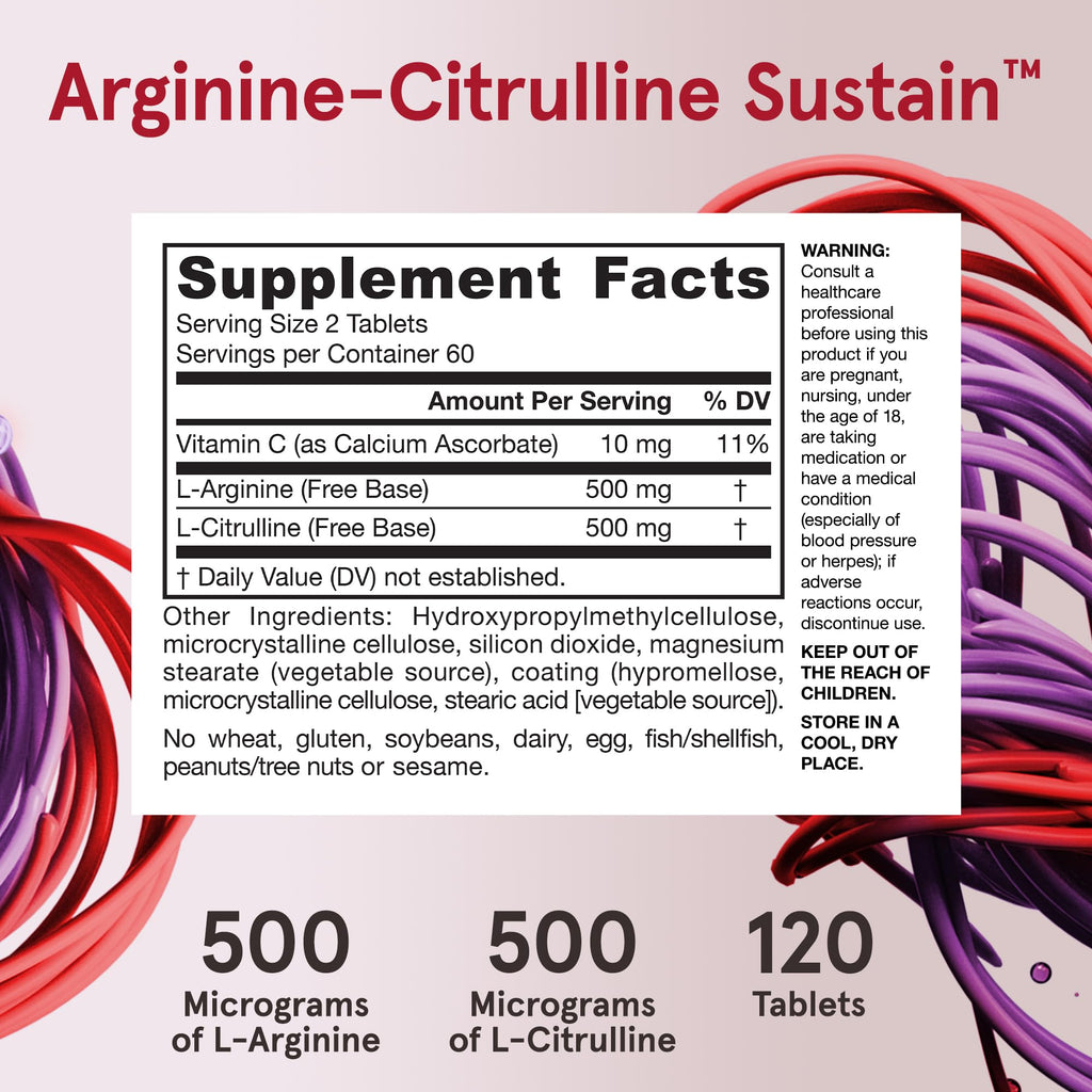 Jarrow Formulas L-Arginine L-Citrulline Sustain - 120 Tablets - image 6