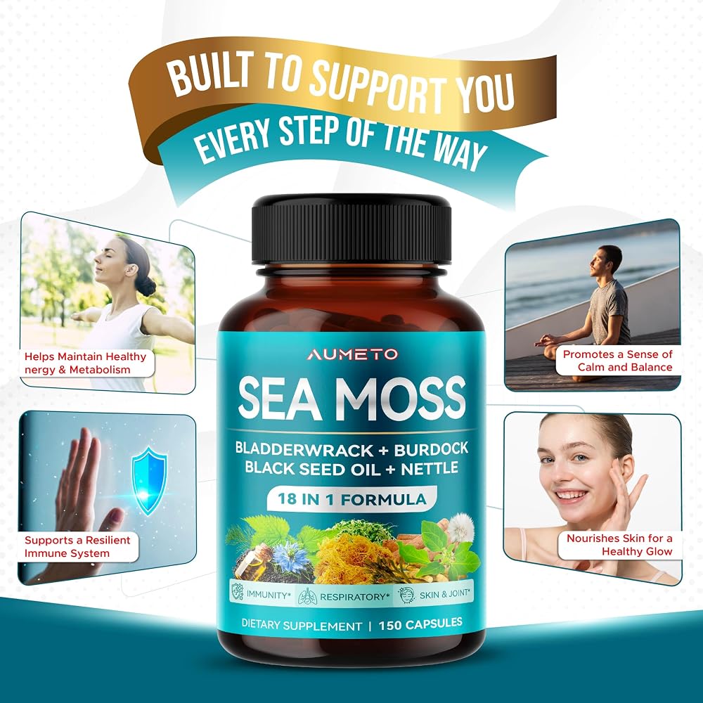 Aumeto Sea Moss Plus 18-in-1 with Black Seed & Bladderwrack - 150 Capsules - image 4