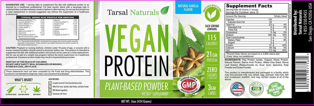 Tarsal Naturals Protein Powder Vanilla Flavor - 454g - image 4