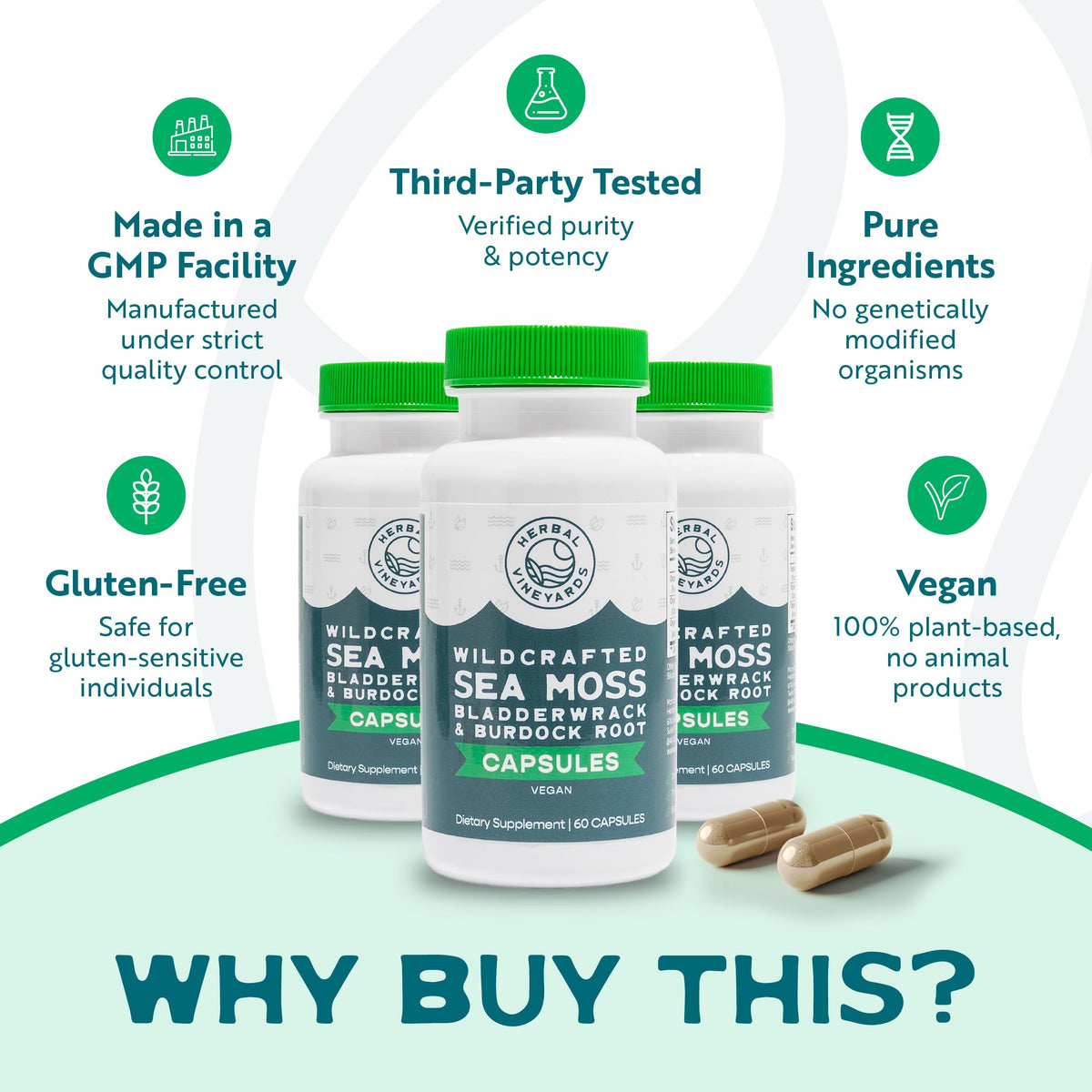 Herbal Vineyards Organic Wildcrafted Sea Moss 60 Capsules
