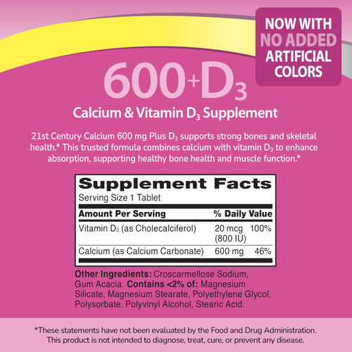 21st Century Calcium Plus D Supplement Tablet 600 mg - 400 Tablets - image 2