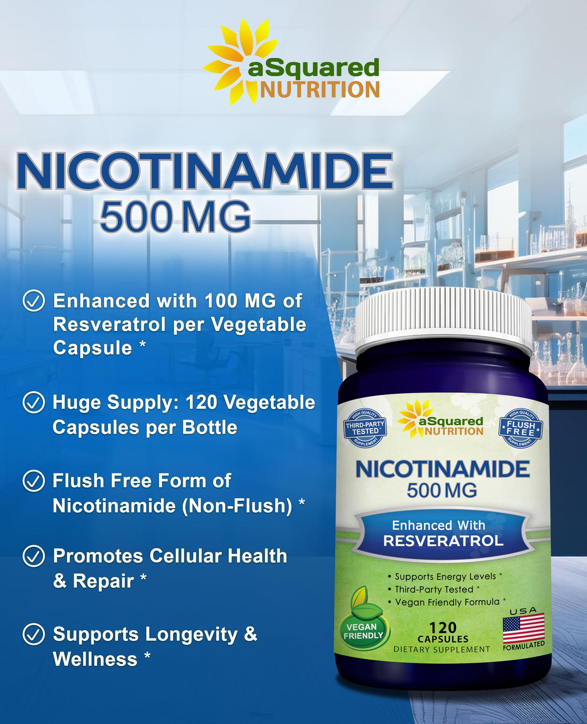 aSquared Nutrition Nicotinamide with Resveratrol - 120 Capsules - image 2