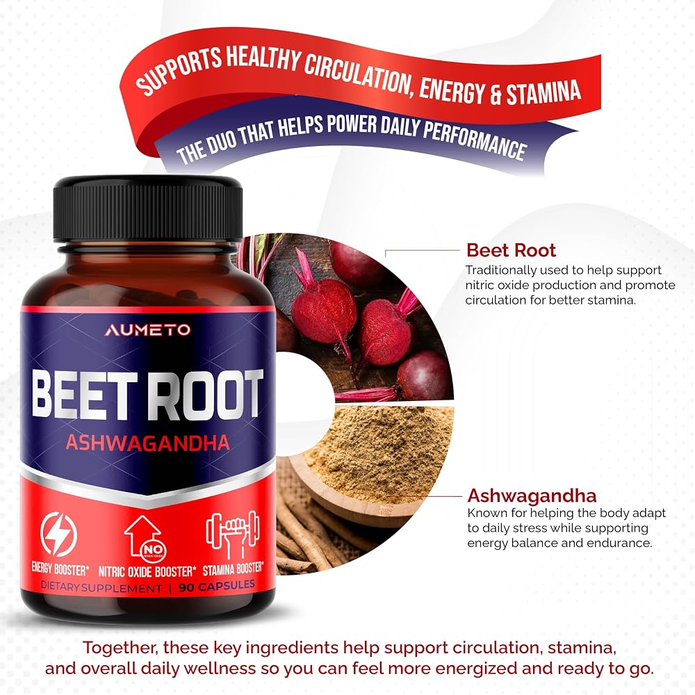 AUMETO Advanced Beet Root 9-in-1 with Ashwagandha & CoQ10 - 90 Capsules - image 5