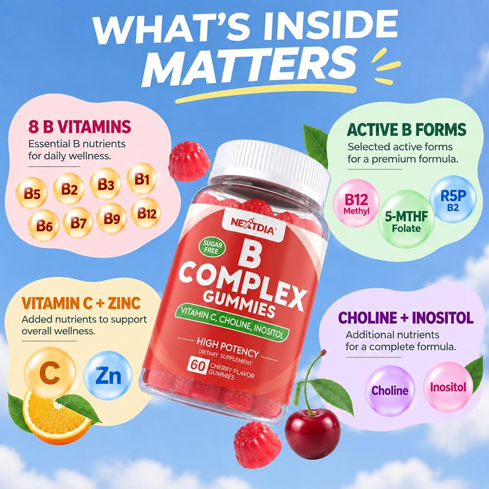 Nextdia Methylated Vitamin B Complex Gummies with Vitamin C - 60 Gummies - image 3
