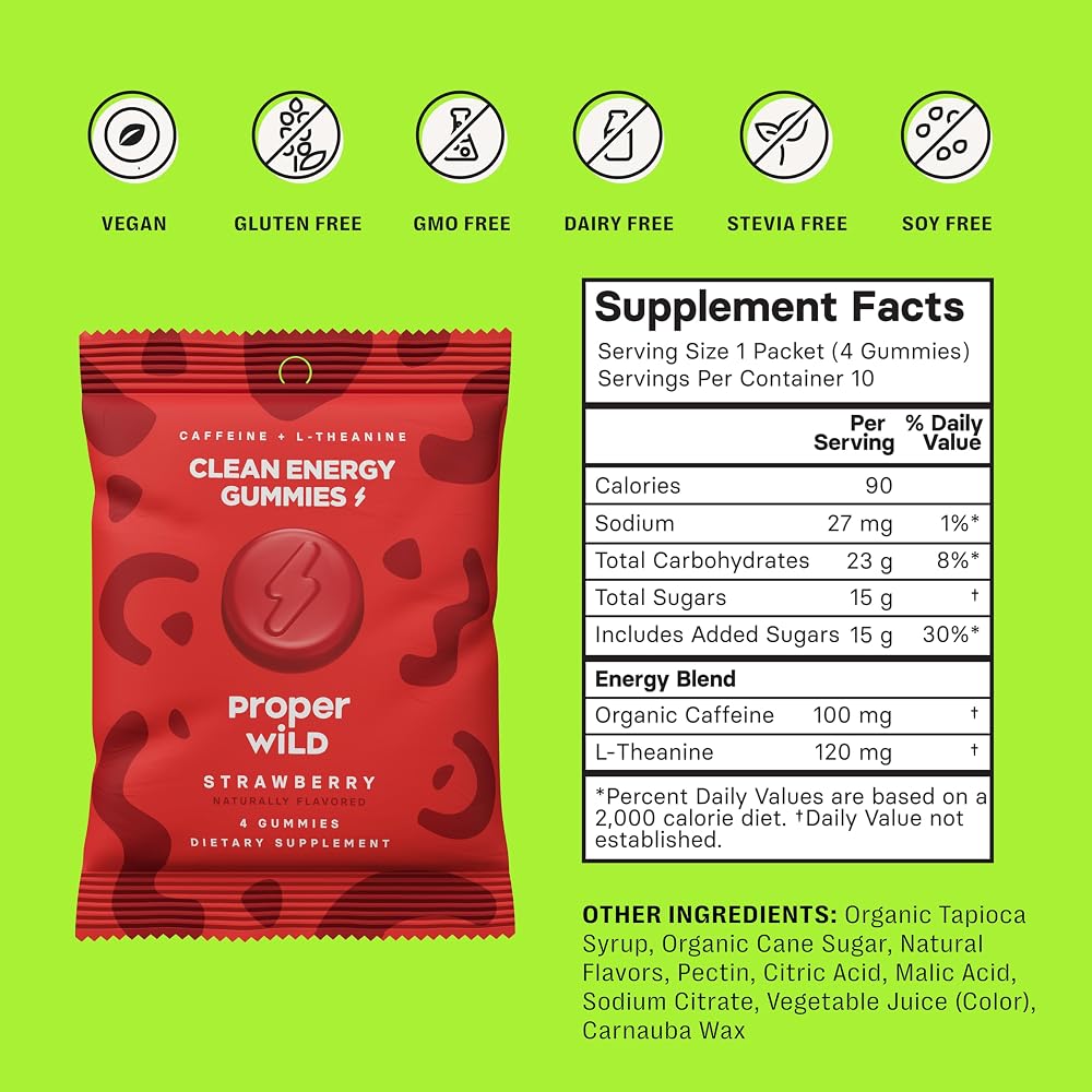 Proper Wild Vegan Energy Gummies with L-Theanine & Organic Caffeine