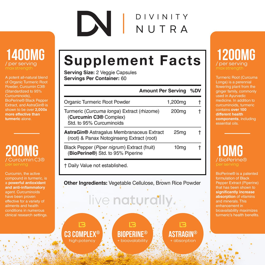 Divinity Nutra Turmeric Curcumin 1400mg Joint Support - 120 Capsules - image 2