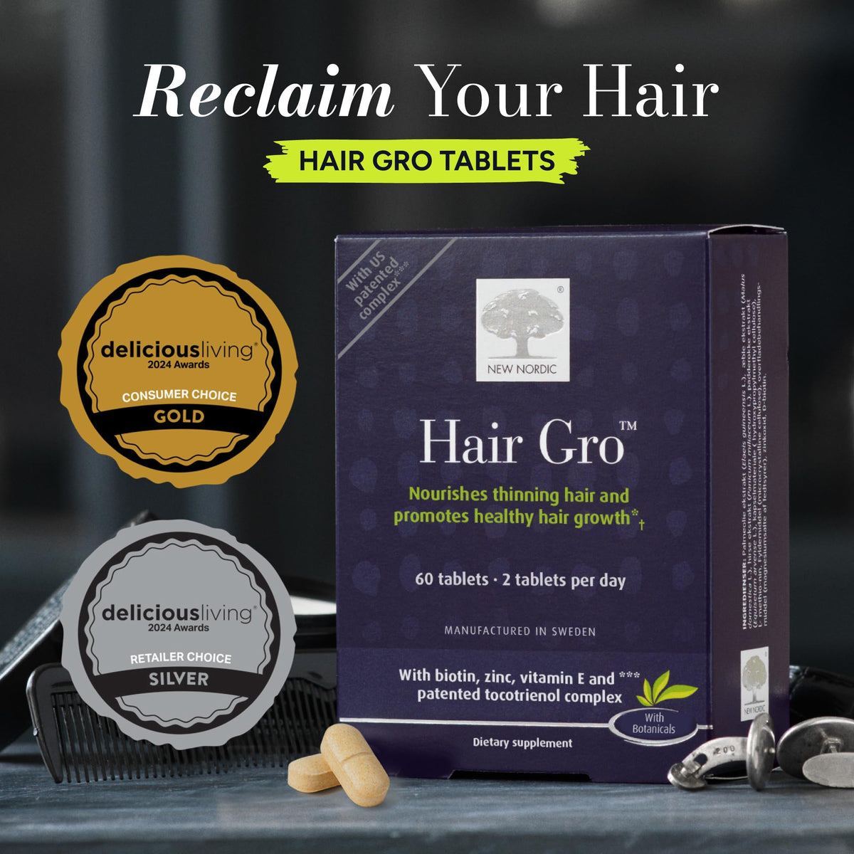 NEW NORDIC Hair GRO Biotin & Tocotrienol Tablets - 180 Count - image 2