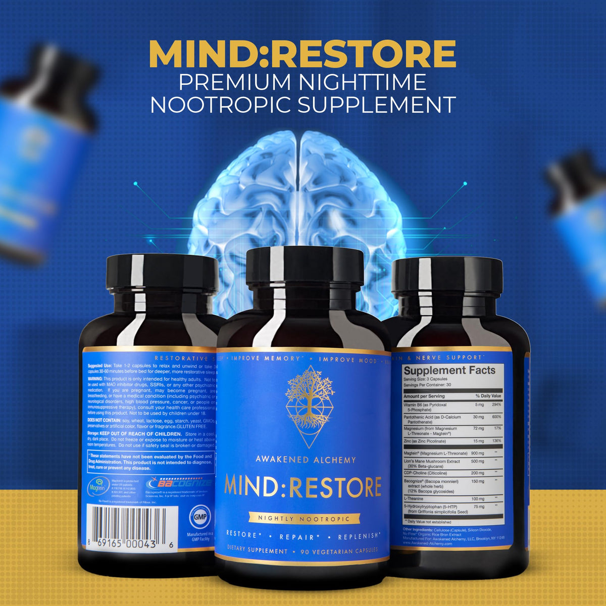 Awakened Alchemy MIND:RESTORE Nighttime Nootropic - 90 Capsules - image 4