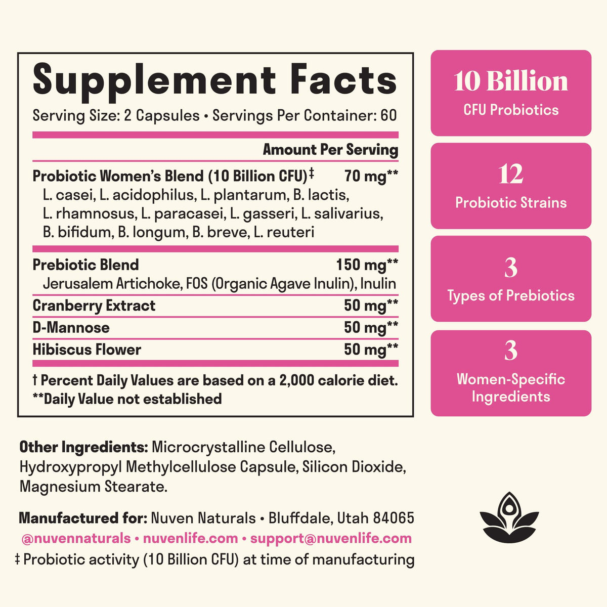 Nuven Naturals 3-in-1 Womens Probiotic - 120 Capsules - image 2
