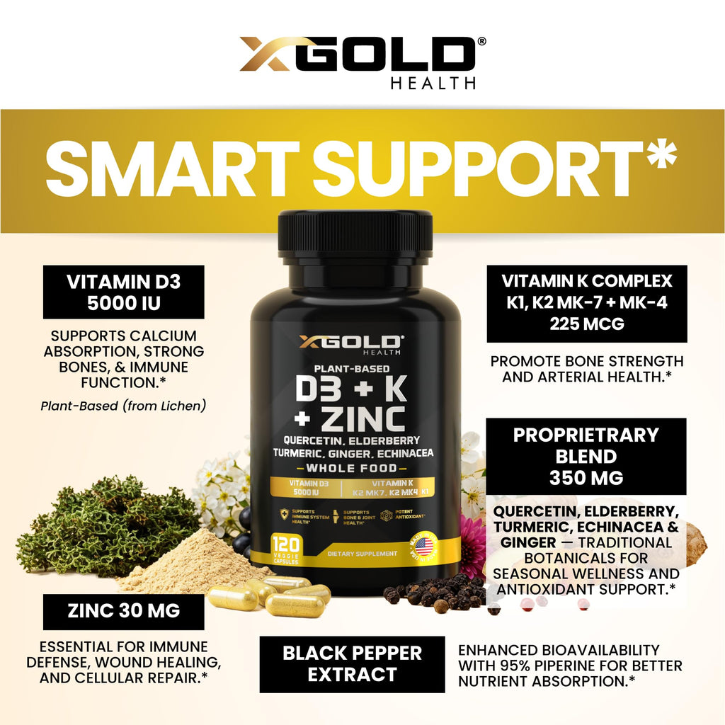 X Gold Health Vitamin D3 K2 K1 Zinc Quercetin Complex - 120 Capsules - image 3