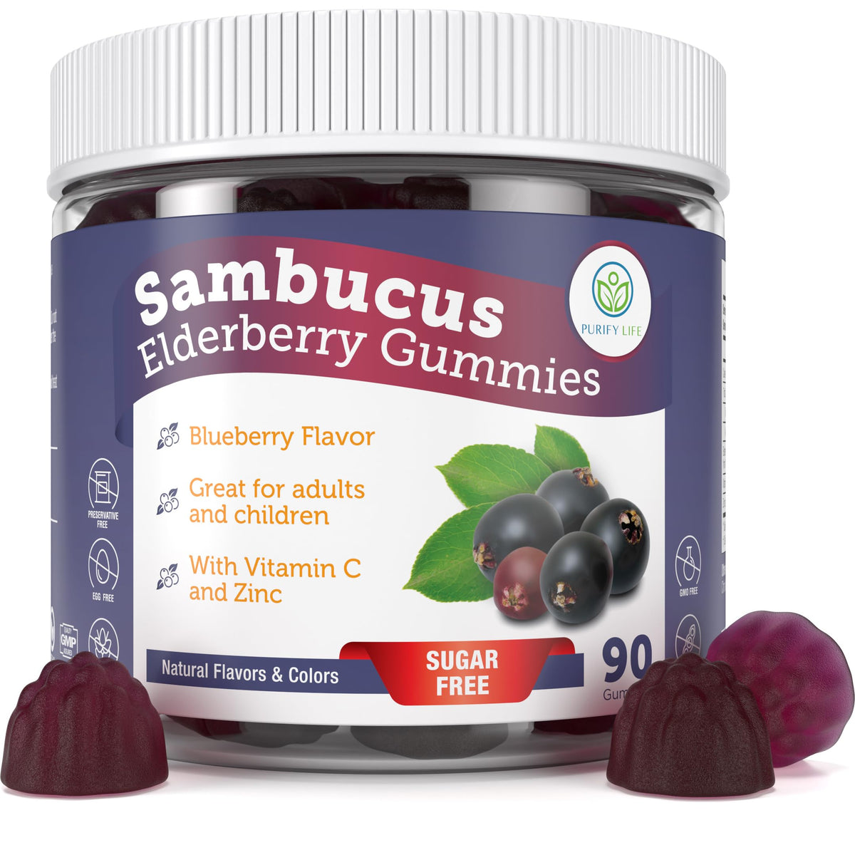 Purify Life Sugar-Free Elderberry Gummies with Vitamin C & Zinc - 90ct