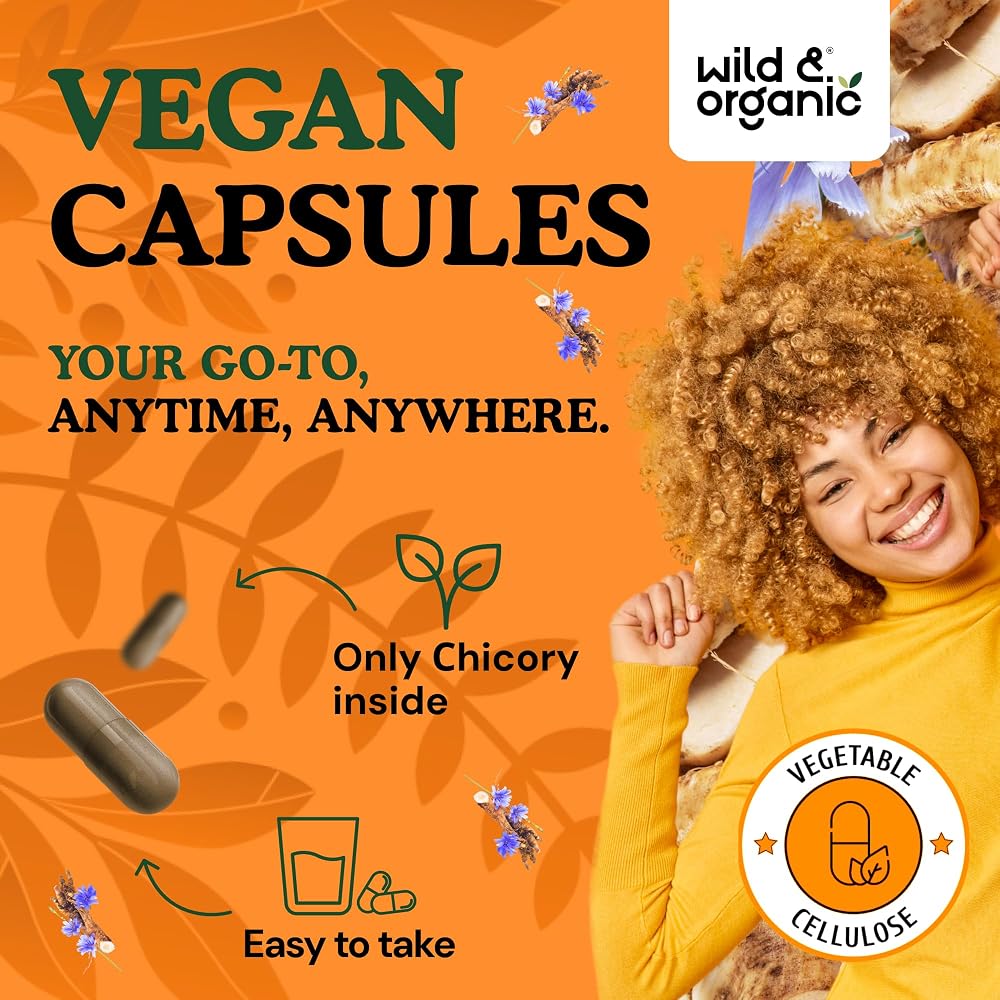 Wild & Organic Chicory Root Fiber Capsules - 1200 mg of Chicory Root