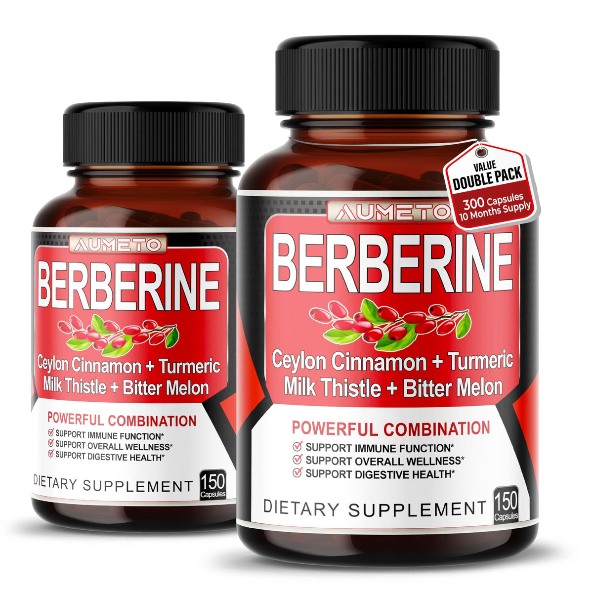 AUMETO Advanced Berberine 8-in-1 with Ceylon Cinnamon - 300 Capsules