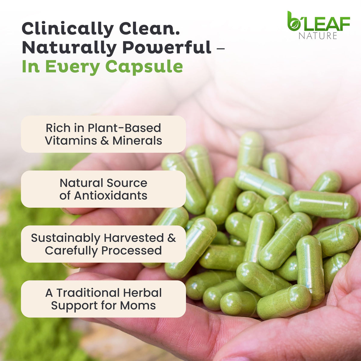 B'LEAF NATURE Organic Moringa Oleifera, 1000mg