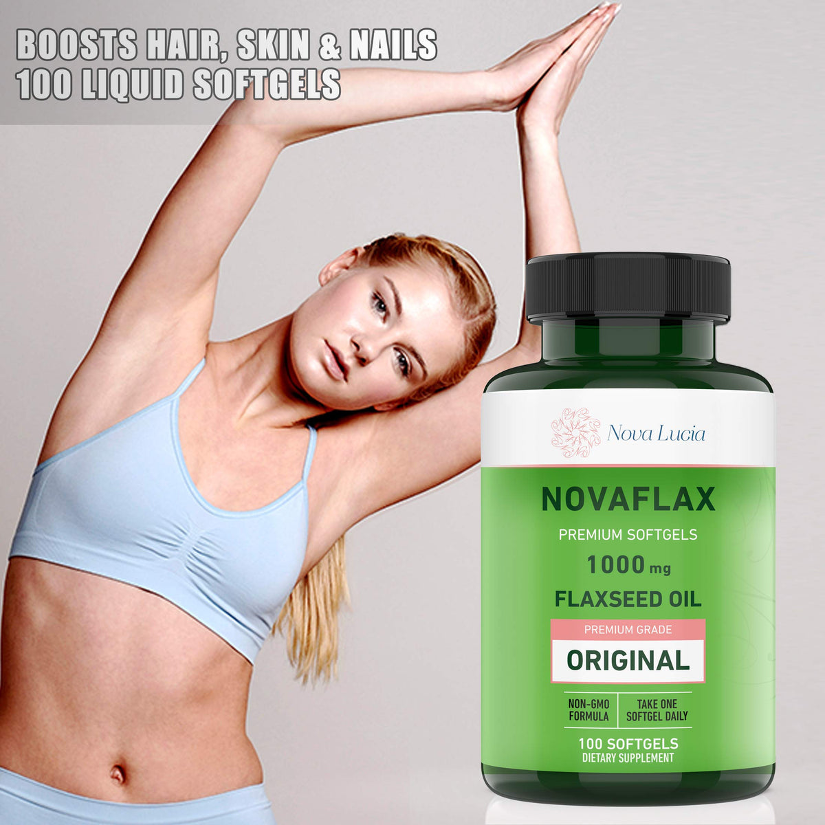 Nova Lucia Organic Flaxseed Oil 1000mg Omega 3 6 9 - 100 Softgels - image 5