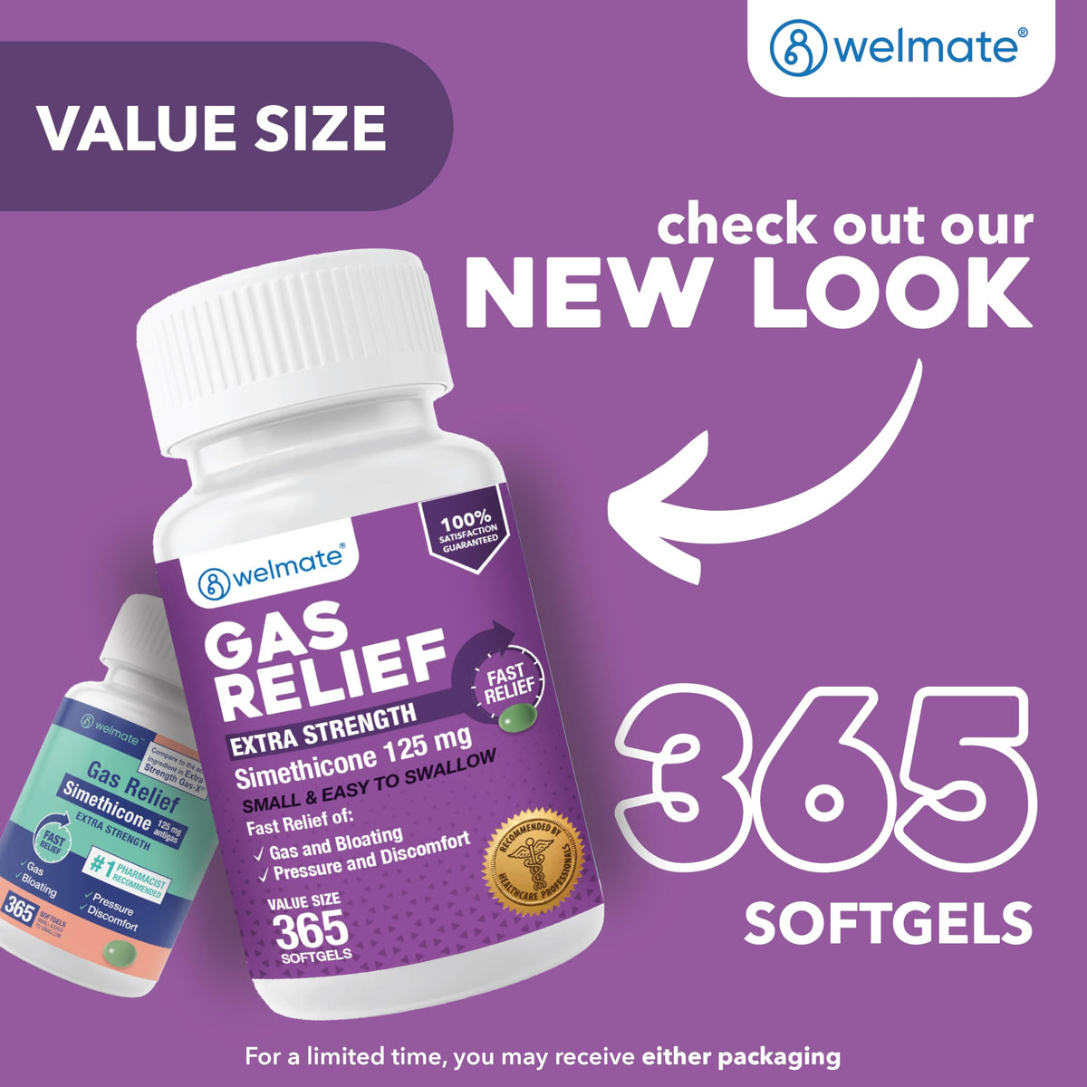 WELMATE Simethicone 125 mg Gas Relief Softgels - 365 Count - image 2