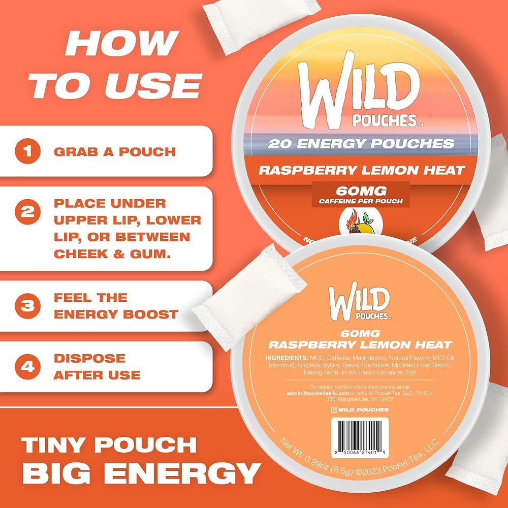 Wild Pouches Caffeine Energy Pouches 60mg Raspberry Lemon - 20 Count - image 6