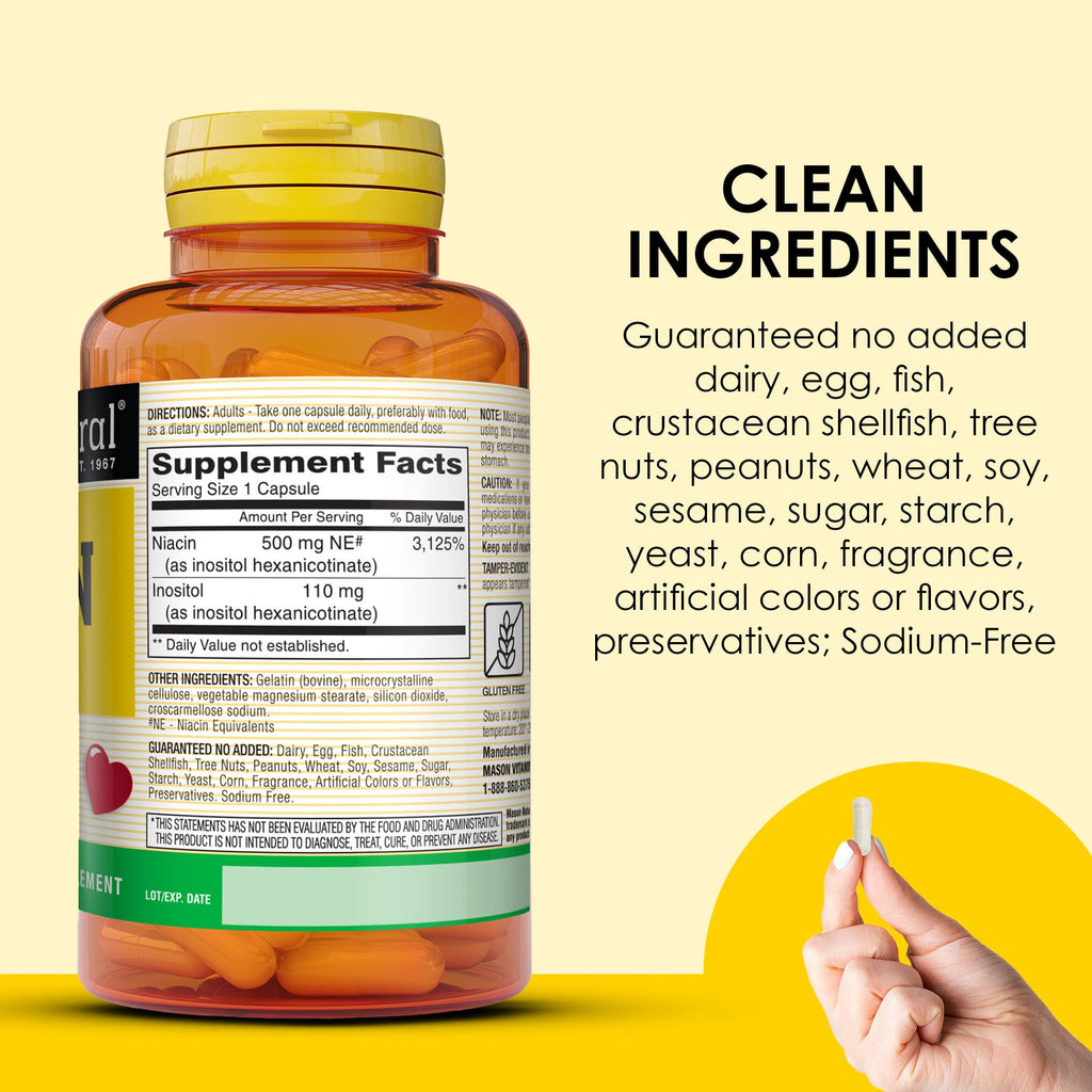 MASON NATURAL Niacin 500 mg Flush-Free - 180 Capsules - image 5
