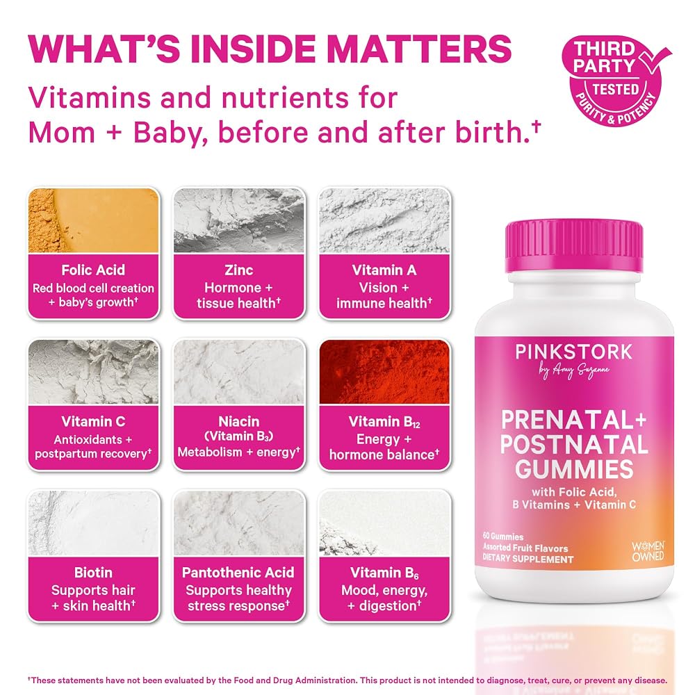 Pink Stork Fertility + Prenatal + Postnatal Gummy Vitamins - 60 Gummies - image 2