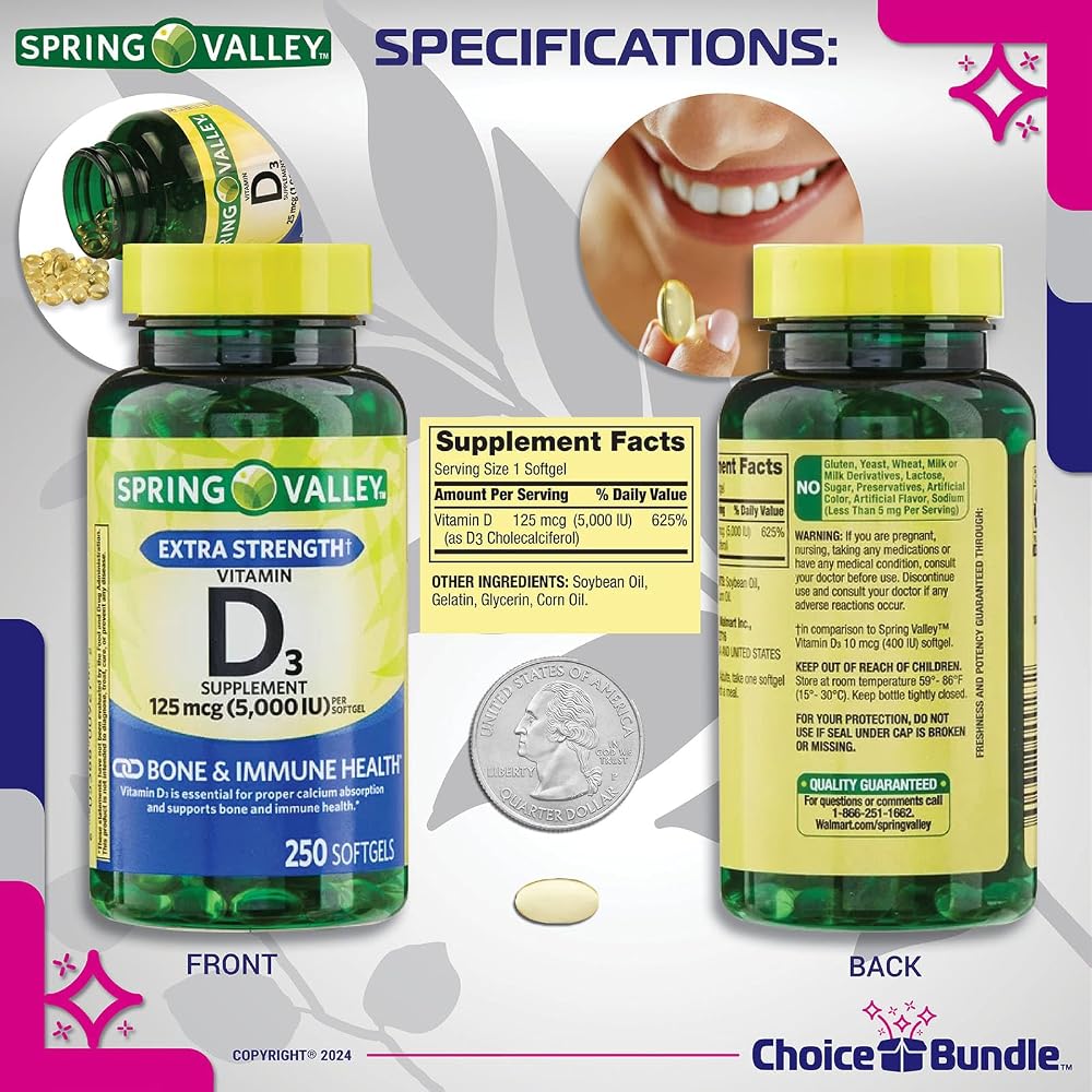 Choice Bundle Spring Valley Vitamin D3 5000 IU - 750 Softgels - image 3