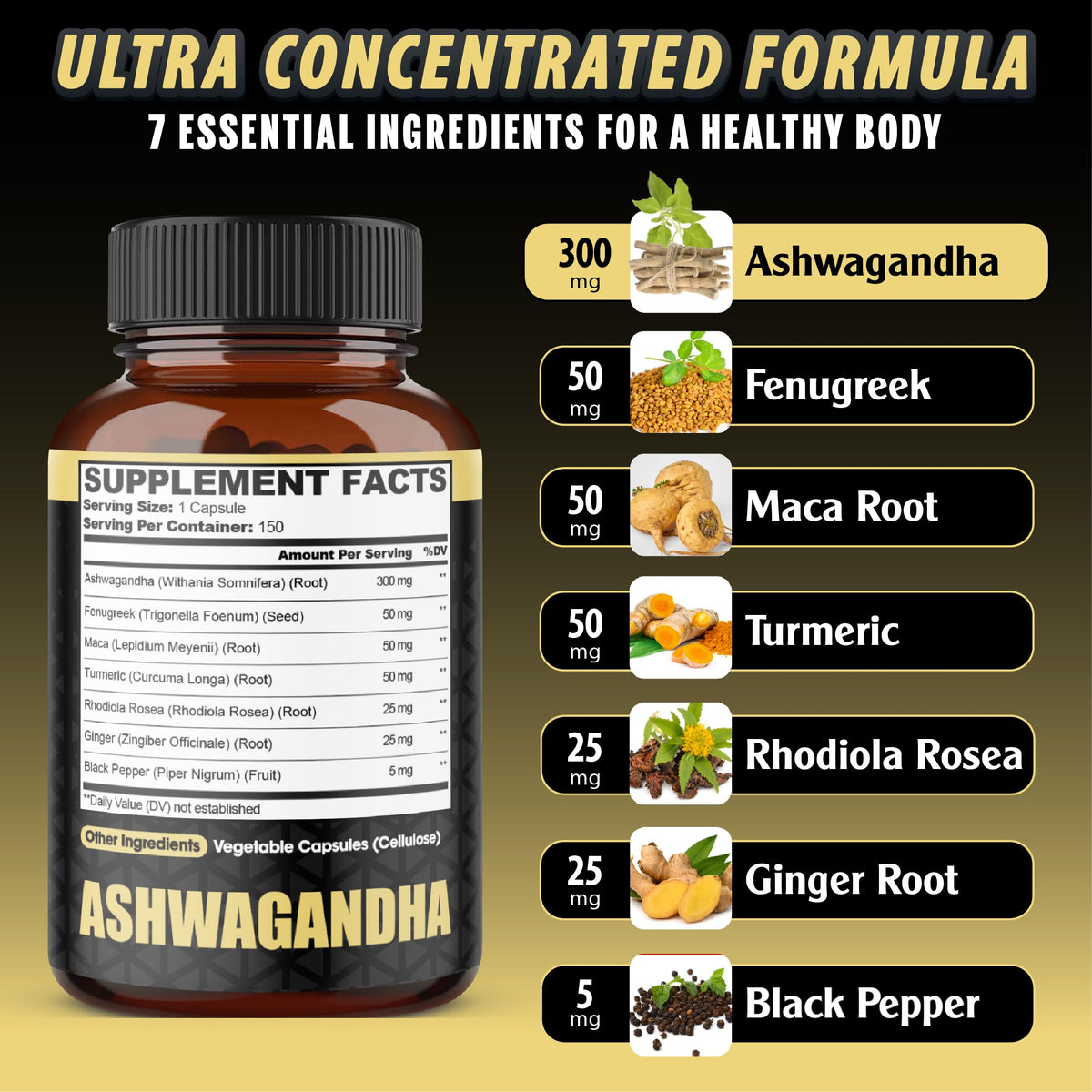 Agobi Ashwagandha Extract 7 Herbal Blend - 150 Capsules - image 2