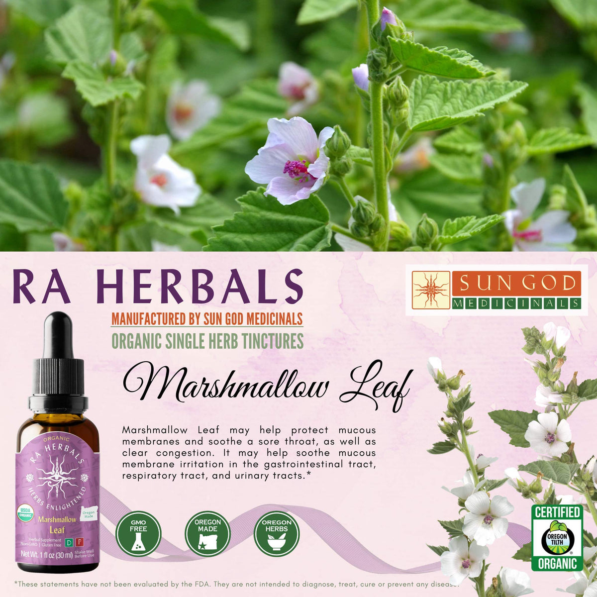 Sun God Medicinals Ra Herbals Organic Marshmallow Leaf Liquid Extract - 1 fl oz - image 3